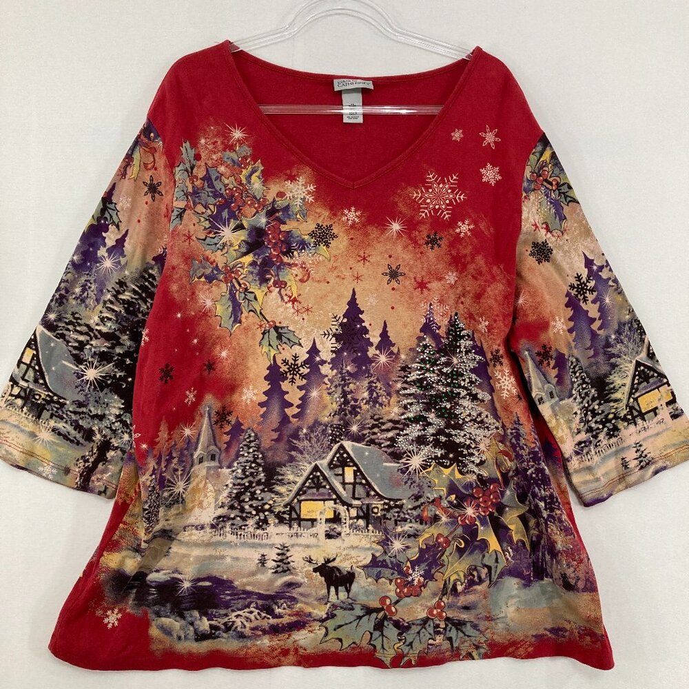 Catherines Size 1x Red Multi Color Festive Holida… - image 1